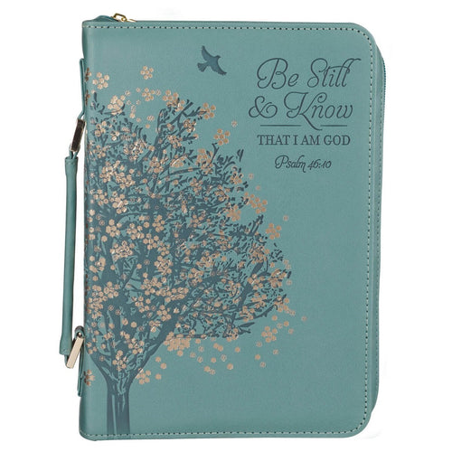 Bible Cover-Be Still & Know (Psalm 46:10)-Teal Faux Leather Fashion-Large
