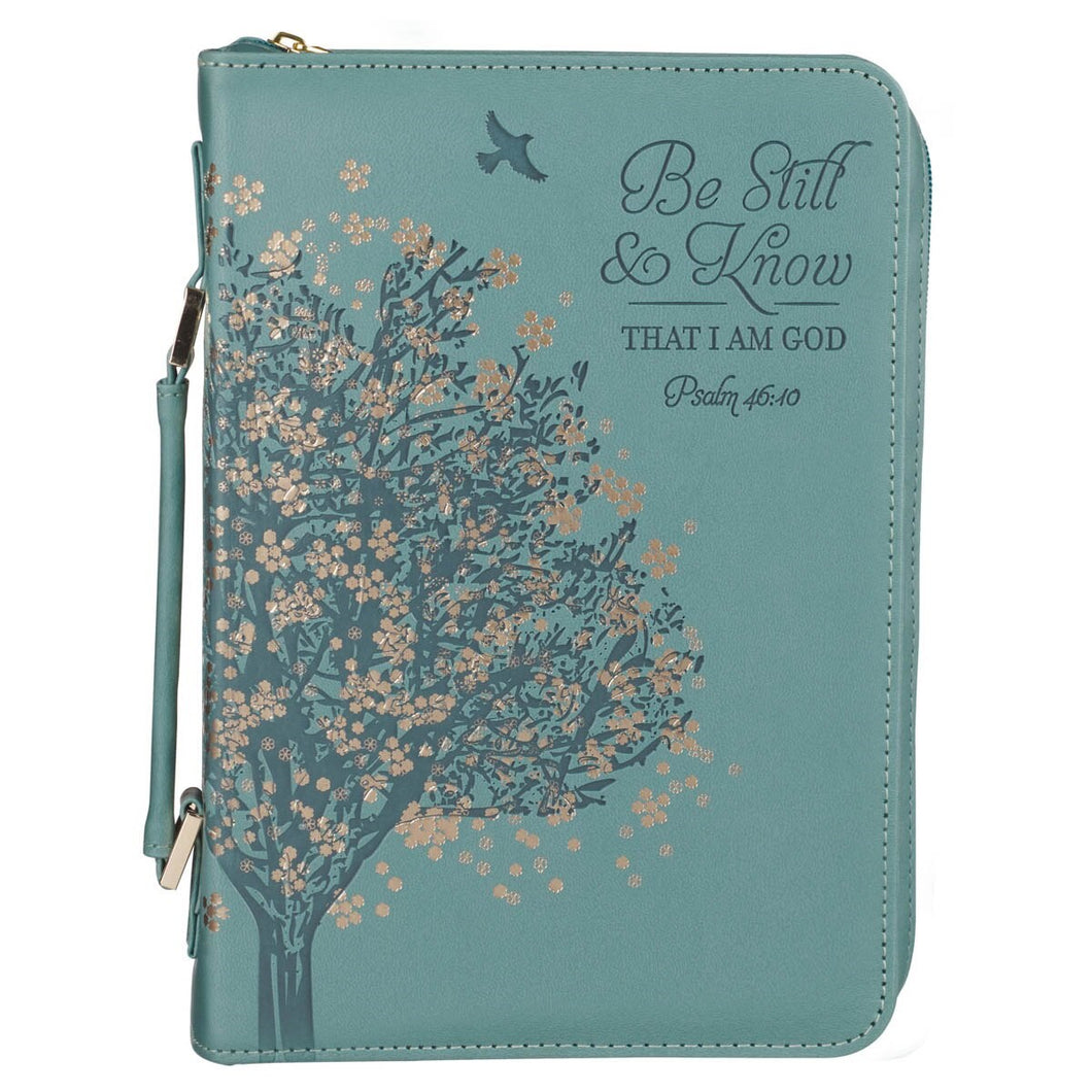 Bible Cover-Be Still & Know (Psalm 46:10)-Teal Faux Leather Fashion-Large