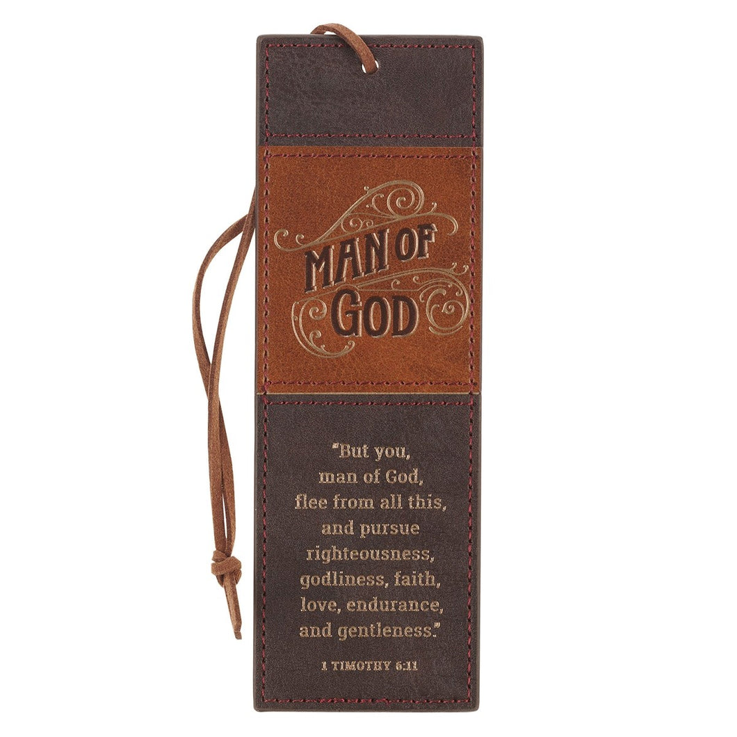 Bookmark-Man Of God (1 Timothy 6:11)-Honey-Brown/Espresso Faux Leather