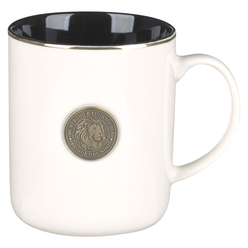 Mug-Black w/Metal Lion Coin (Joshua 1:9) (MUG1137)