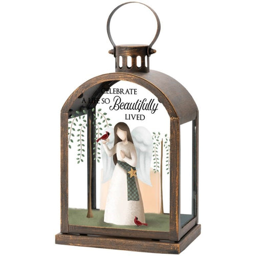 Lantern w/ Flameless LED Candle & Timer-Celebrate A Life (11 1/4