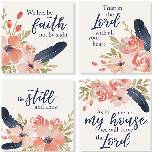 Square House Coasters-Religious Pink Flower (Set Of 4) (4