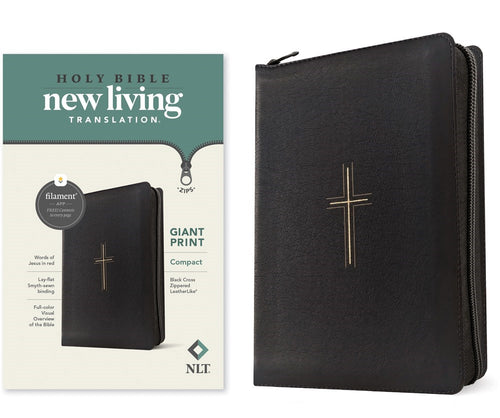 NLT Compact Giant Print Zipper Bible  Filament-Enabled Edition-Black Cross Leatherlike