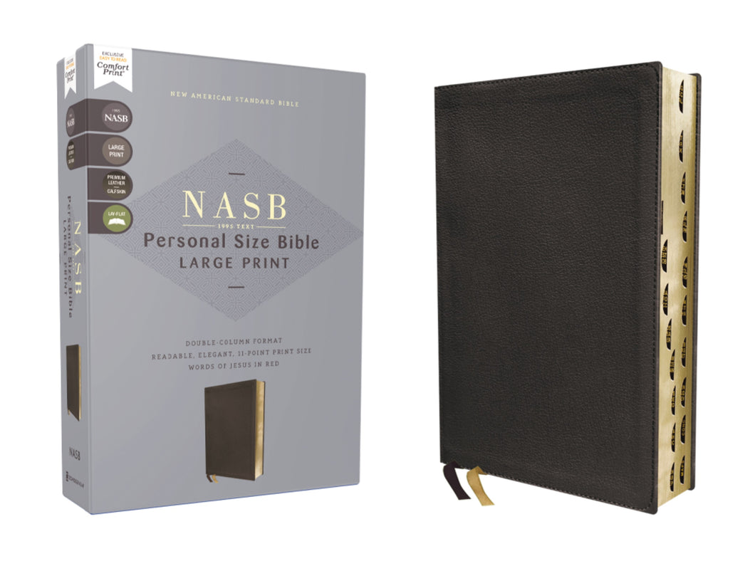 NASB 1995 Personal Size Large Print Bible (Comfort Print)- Black Calfskin Genuine Leather Indexed
