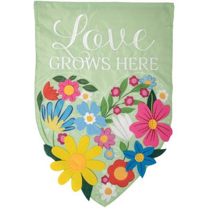 Flag-Garden-Double Applique-Love Grows Here (12.5" x 18")