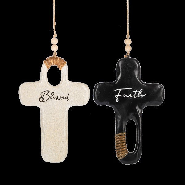 Ornament-Blessed/Faith Cross (3 Ea Of 2 Asstd) (Pack Of 6)