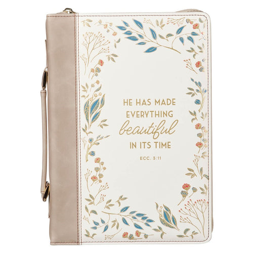Bible Cover-Fashion-Everything Beautiful Ecc. 3:11-Cream/Taupe-LRG                                                      