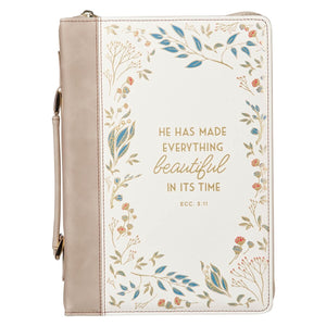 Bible Cover-Fashion-Everything Beautiful Ecc. 3:11-Cream/Taupe-LRG                                                      