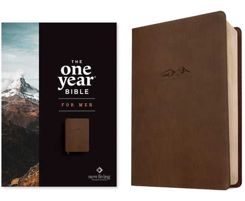 NLT The One Year Bible For Men-Rustic Brown Mountain Leatherlike                                                        