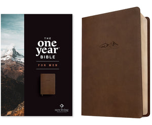 NLT The One Year Bible For Men-Rustic Brown Mountain Leatherlike                                                        