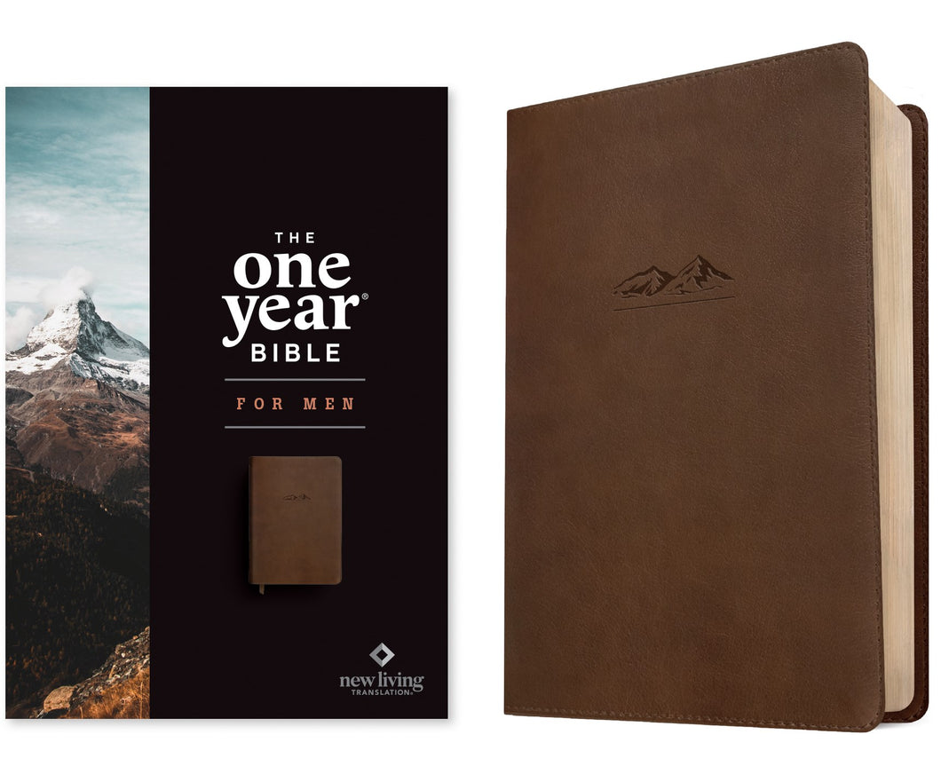 NLT The One Year Bible For Men-Rustic Brown Mountain Leatherlike                                                        