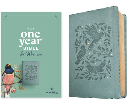 NLT The One Year Bible For Women-Birdsong Teal Leatherlike                                                              