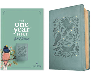 NLT The One Year Bible For Women-Birdsong Teal Leatherlike                                                              