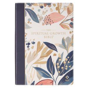 NLT Spiritual Growth Bible-Navy Leaf Faux Leather                                                                       