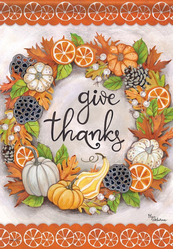 Flag-Garden-Durasoft-Give Thanks Wreath (12.5