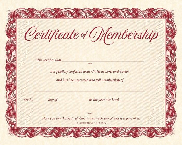 Certificate-Certificate Of Membership (1 Corinthians 12:27  NIV) (Parchment) (Pack Of 6)                                