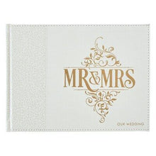 Guest Book-Wedding w/Gift Box-White LuxLeather-Mr. And Mrs. (8.25" x 6")