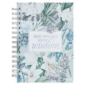 Journal-Wirebound-Blue Floral-She Speaks With Wisdom Prov. 31:26