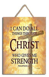 Sign-All Things Through Christ w/Rope Hanger (7" x 10")