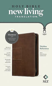 NLT Thinline Reference Zipper Bible  Filament Enabled Edition-Atlas Rustic Brown LeatherLike