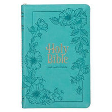 KJV Deluxe Gift Bible-Teal Floral Faux Leather w/Zipper