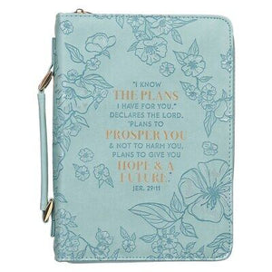 Bible Cover-I Know The Plans I Have (Jeremiah 29:11)Teal Faux Leather Fashion-Medium