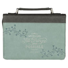 Bible Cover-With God All Things Are Possible (Matthew 19:26)-Light Blue Faux Leather Fashion-XLarge