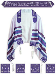 Prayer Shawl-Woman Of Valor/Blessed Is The Woman Who Believes (Luke 1:45) (72" x 24")-Blue