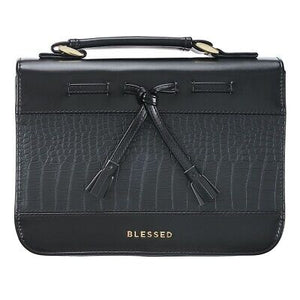 Bible Cover-Blessed With Bow-Black Croc-MED