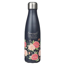 Water Bottle-Navy Floral Strength & Dignity Prov. 31:25