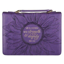 Bible Cover-She Is Clothed Prov. 31:25-Purple-MED