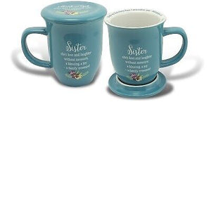 Mug-Grace Outpoured-Sister-Blue/White Interior w/Coaster/Lid (14 Oz)