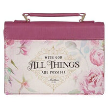 Bible Cover-With God All Things Are Possible (Matthew 19:26)-Vintage Dusty Rose Faux Leather Fashion-Medium
