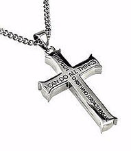 Necklace-Silver Iron Cross-Through Christ (Mens)-24" Chain