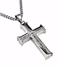 Necklace-Silver Iron Cross-Through Christ (Mens)-24" Chain