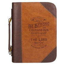 Bible Cover-Be Strong And Courageous (Joshua 1:9)-Two-Tone Toffee/Chocolate Brown Faux Leather-XLarge