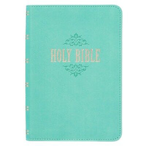 KJV Large Print Compact Bible-Robins Egg Blue Faux Leather