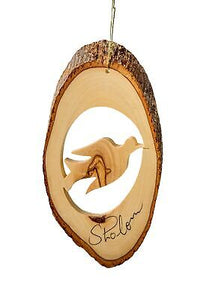 Ornament-Bark Slice With Dove/Shalom (4" to 6")