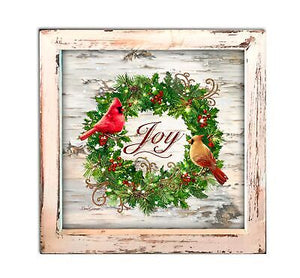 Shadowbox-Cardinal Wreath/Joy-LED Tabletop w/Timer (8" x 8" x 2")