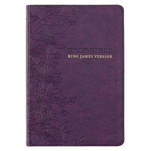 KJV Large Print Thinline Bible-Purple Floral Faux Leather Indexed