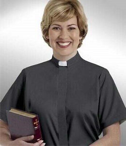 Clergy Shirt-Women-Short Sleeve Tab Collar-Size 22-Black