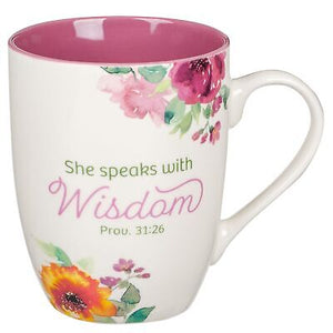 Mug-Budget-Speaks With Wisdom (Proverbs 31:26)-Multi-Floral (MUG1054)