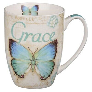 Mug-Butterfly Blessings/Grace w/Gift Box (Ephesians 2:8)-Blue (MUG402)