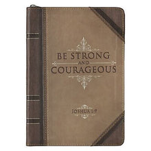Journal-Classic LuxLeather-Be Strong & Courageous-Brown/Tan w/Zipper
