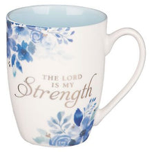 Mug-The Lord Is My Strength-White & Blue Floral (MUG843)