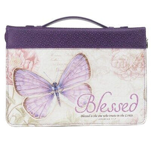 Bible Cover-Blessed/Butterfly Blessings (Jeremiah 17:7)-Purple Faux Leather Fashion-Medium