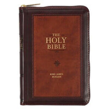 KJV Compact Bible-Burgundy/Saddle Tan Faux Leather w/Zipper