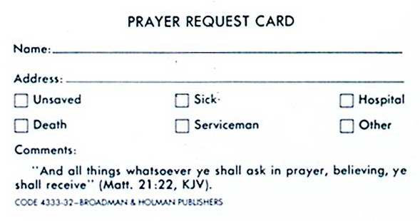 Card-Prayer Request Card (Pack Of 100)