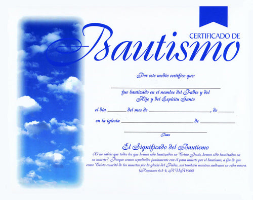 Spanish-Certificate-Baptism (4-Color) (Certificado De Bautismo) (Pack Of 6)