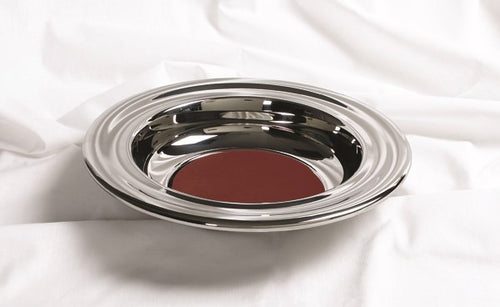 Offering Plate-Silvertone-Stainless Steel w/Red Felt-12